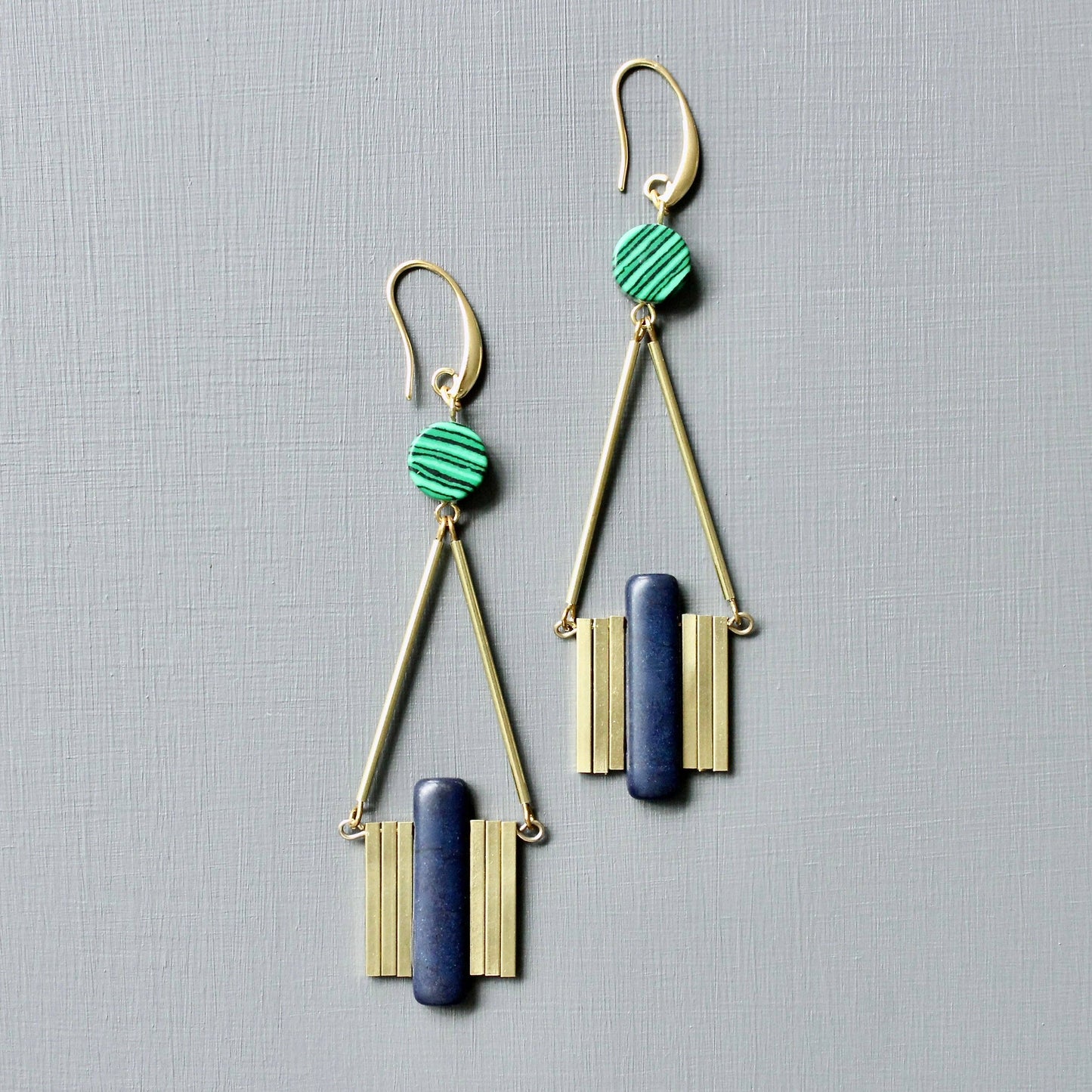 JLTE69 green and blue Artdeco earrings