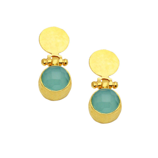 Aqua Chalcedony Earrings With Hammered Post