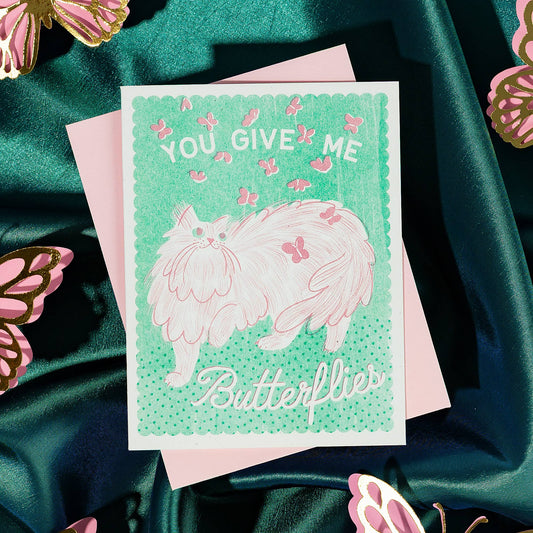 You Give Me Butterflies - Risograph Card