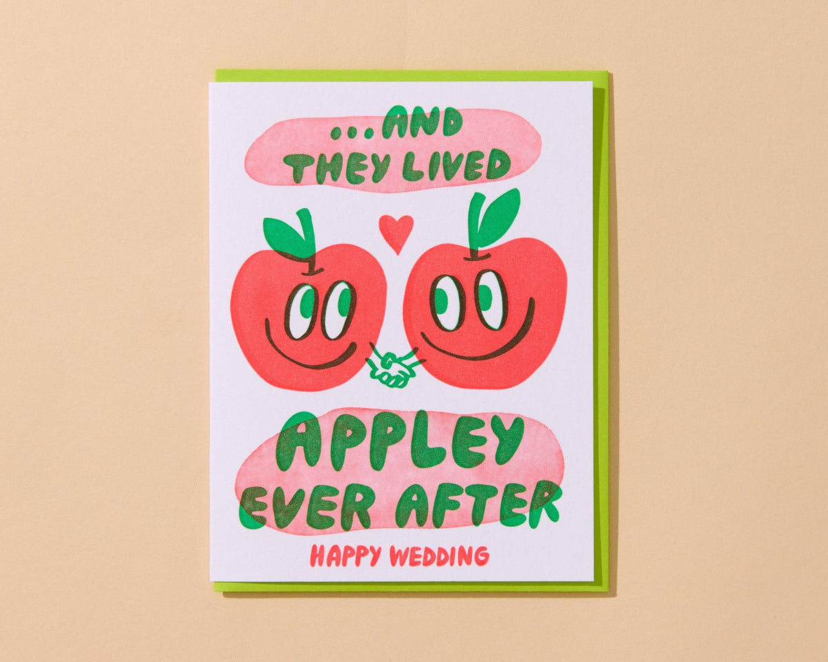 Letterpress Wedding Card - Appley Ever After (Apple, Punny)