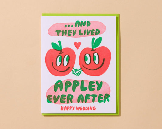 Letterpress Wedding Card - Appley Ever After (Apple, Punny)