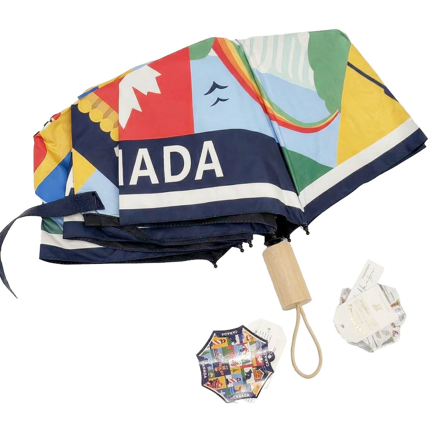 Canada Heritage Icon Collage Folding Umbrella - Premium UV Protection Sun & Rain Travel Parasol