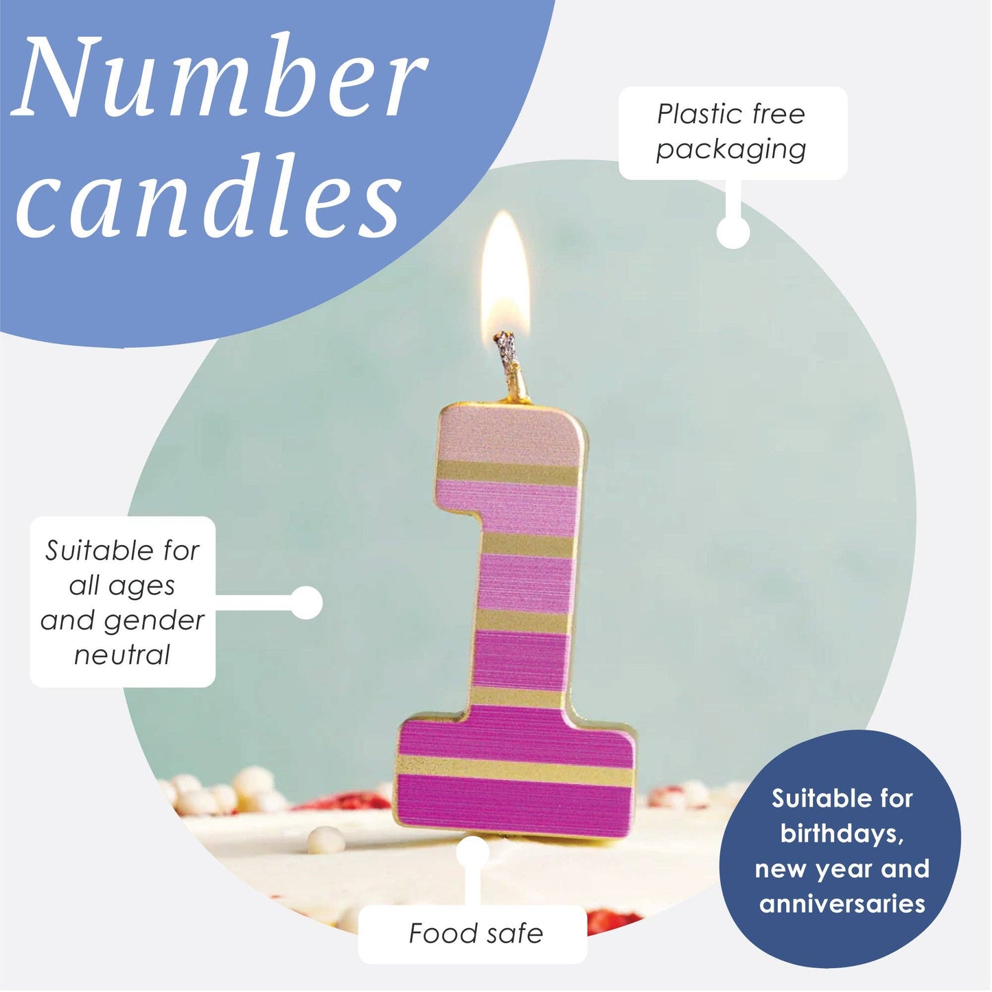 Pink & Gold Number Birthday Candle - 1 | Cake Candles |