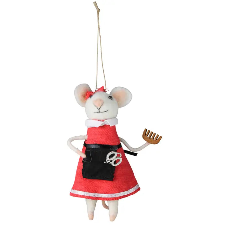 Felt Mouse Ornament - Hairdresser Mouse