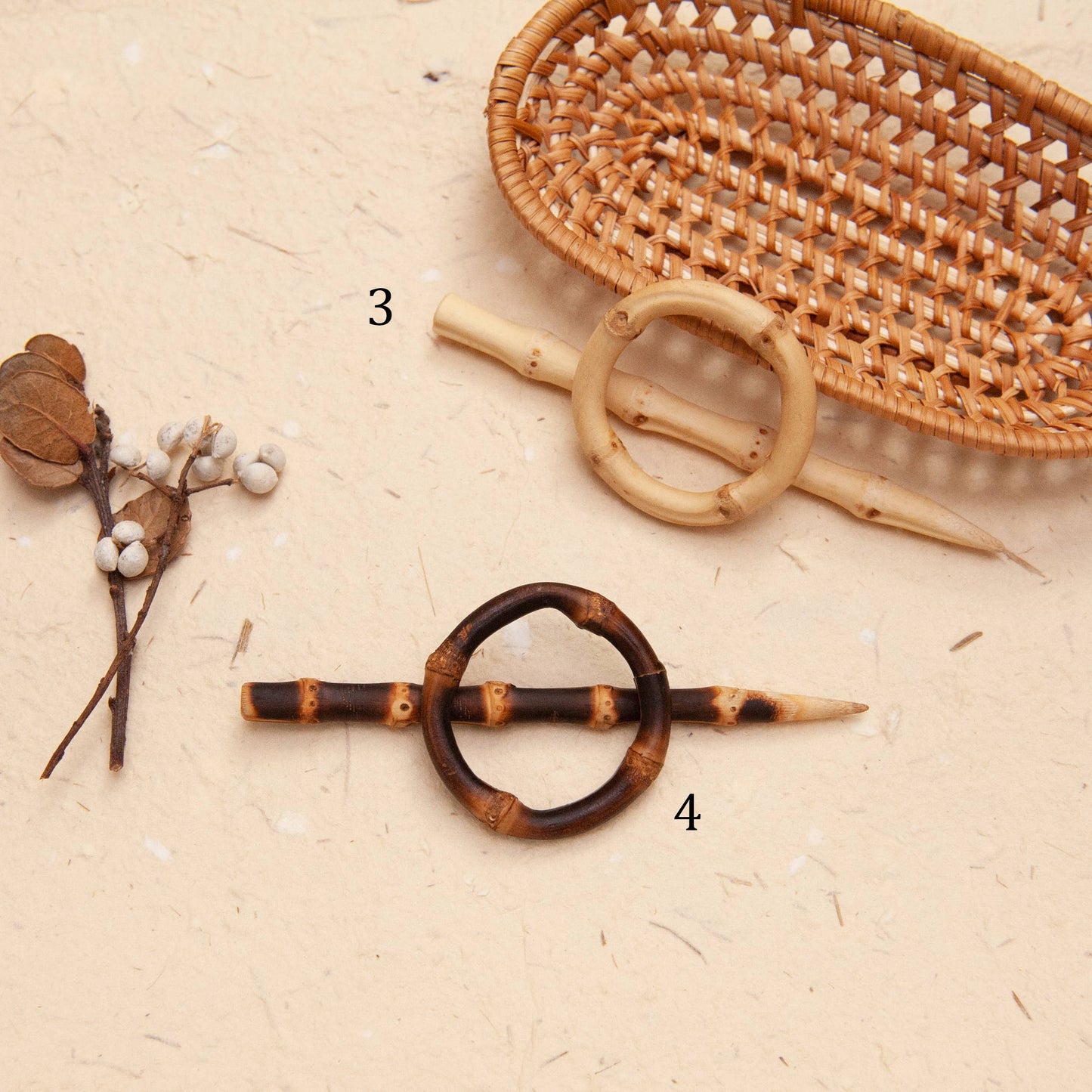 Natural Bamboo Root Circle Hair Slide