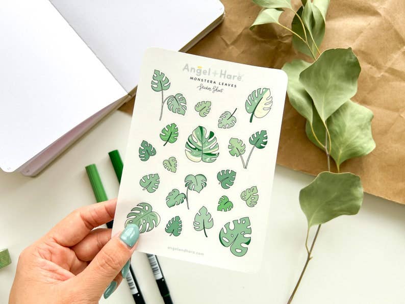 Monstera Leaves Sticker Sheet | Clear Frosted Matte