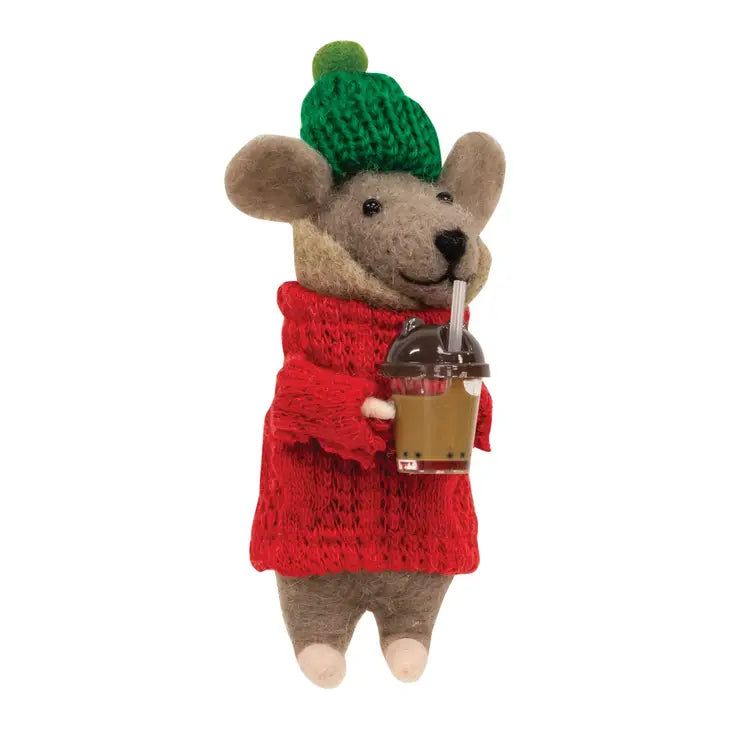 Felt Mouse Ornament - Coffee Mug Mouse Felted Ornament