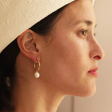 Load image into Gallery viewer, Pearl Hoop Earrings
