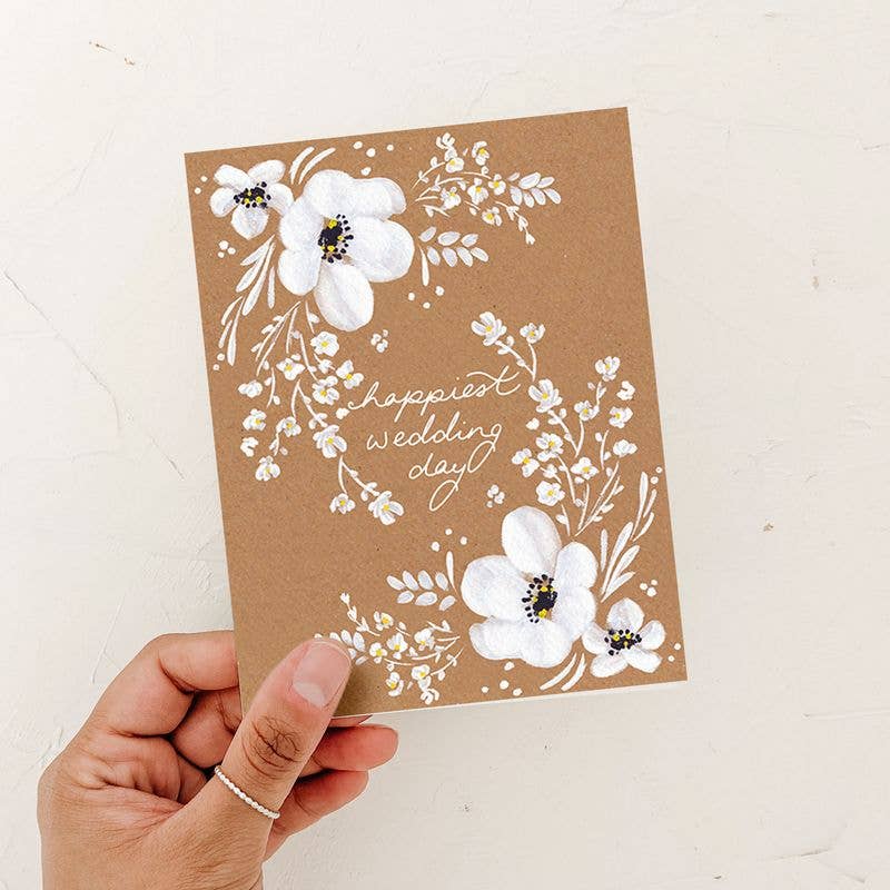 Kraft Happiest Wedding Day White Floral Card