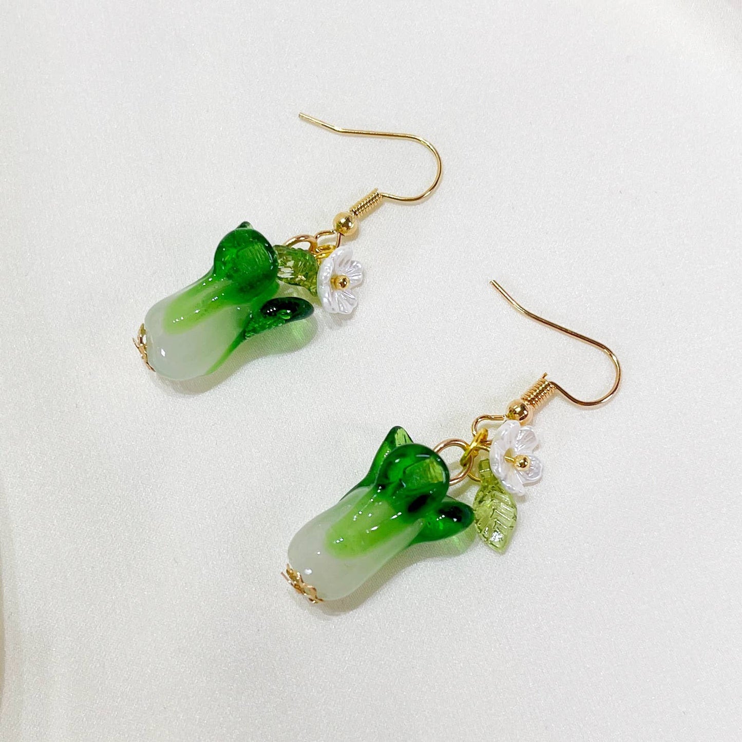 E216 green cabbage earrings, charm earrings, dangle earrings
