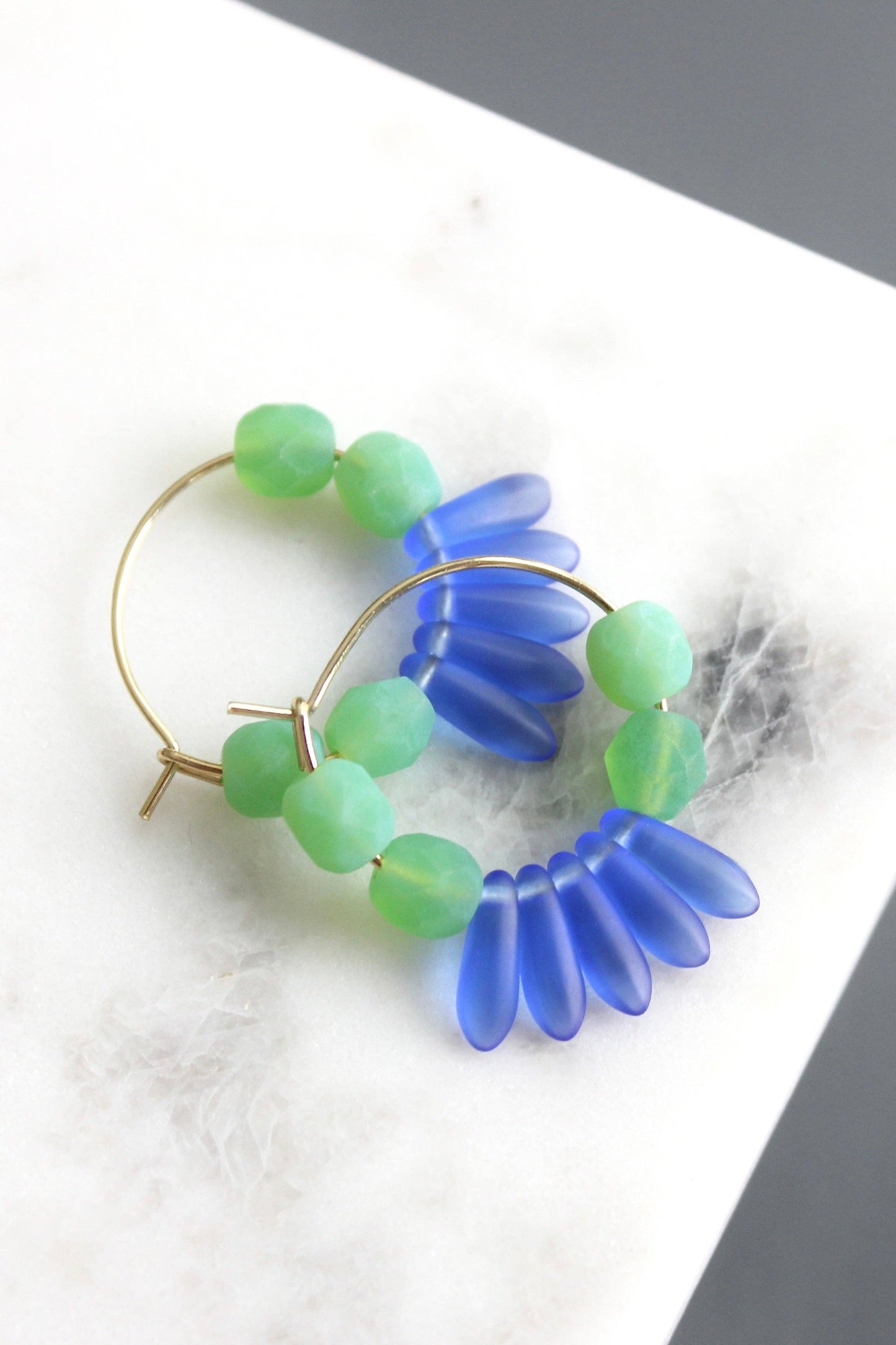 KYLE02 cobalt and mint hoop earrings