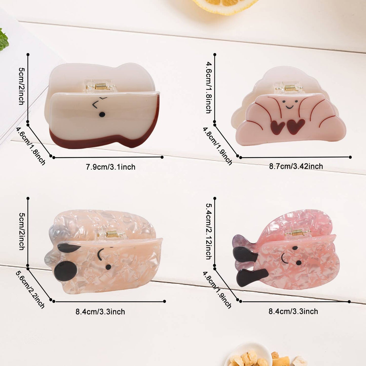 Cartoon Fun Emoji Design Bread & Heart Hair Clip
