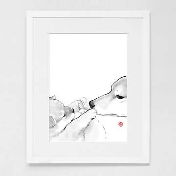 Maman and Puppy Sumi Ink Shiba Dog Art Print