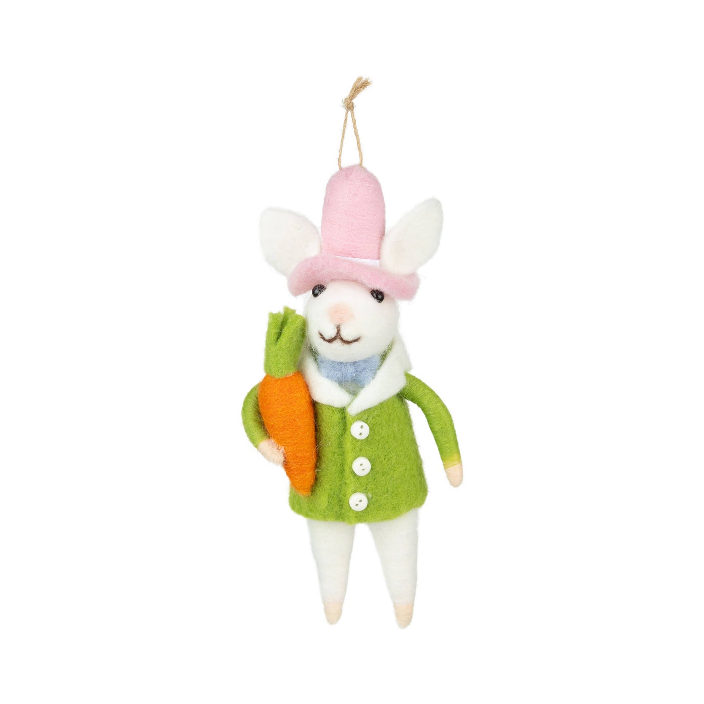 A13692: Felt bunny orn, holding carrot, 6 in