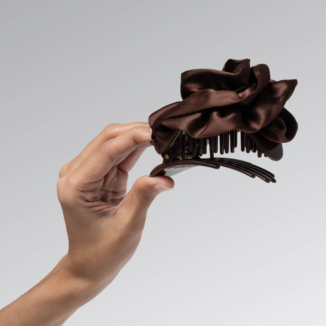 Satin Rosette Medium Flat Cloud Clip - Chocolate