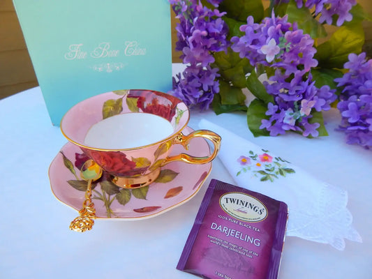 English Garden Red Roses, Teacup and Saucer Valentines