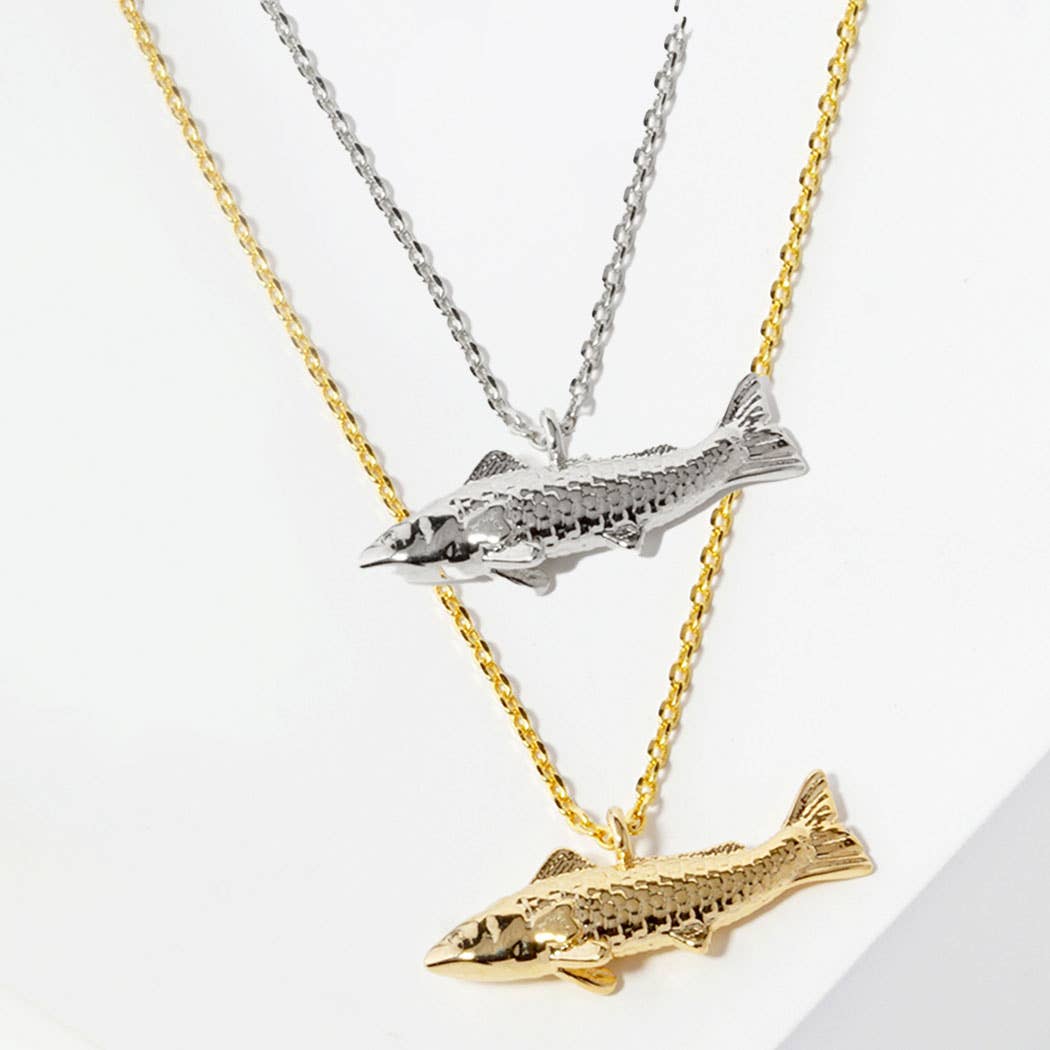 18K Gold White Gold Dipped Fish Necklace