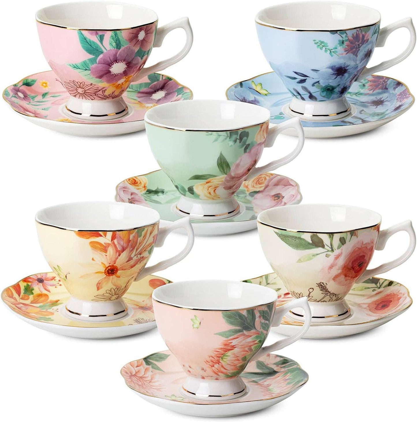 Floral Tea Cups & Saucers 8 oz