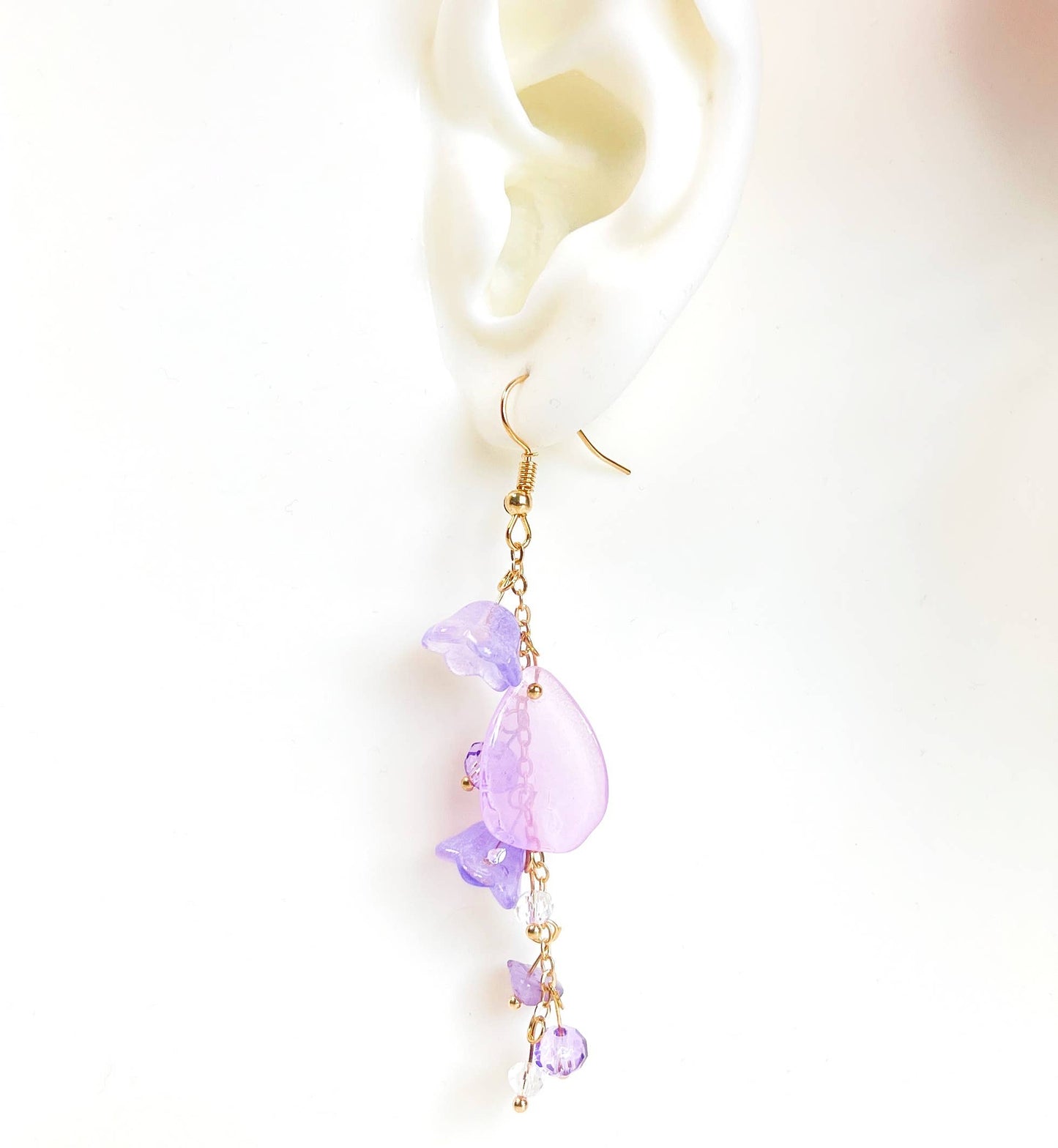 E196 purple flower long dangle drop beads earrings