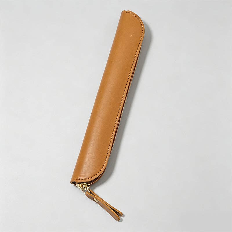 Minimalist Solid Color Faux Leather Pencil Case