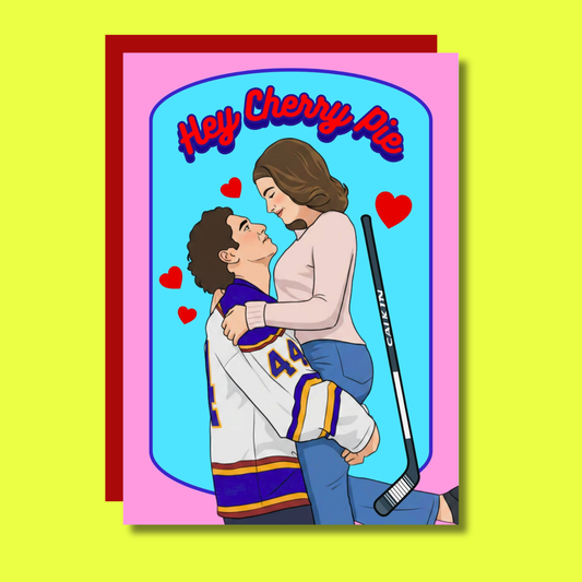 Hey Cherry Pie Hockey Romance Love Greeting Card