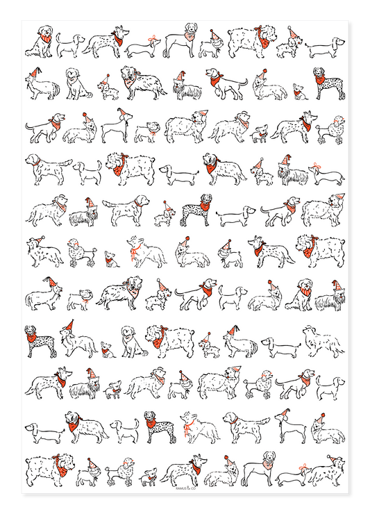 Party Dogs Gift Wrap Double-Sided