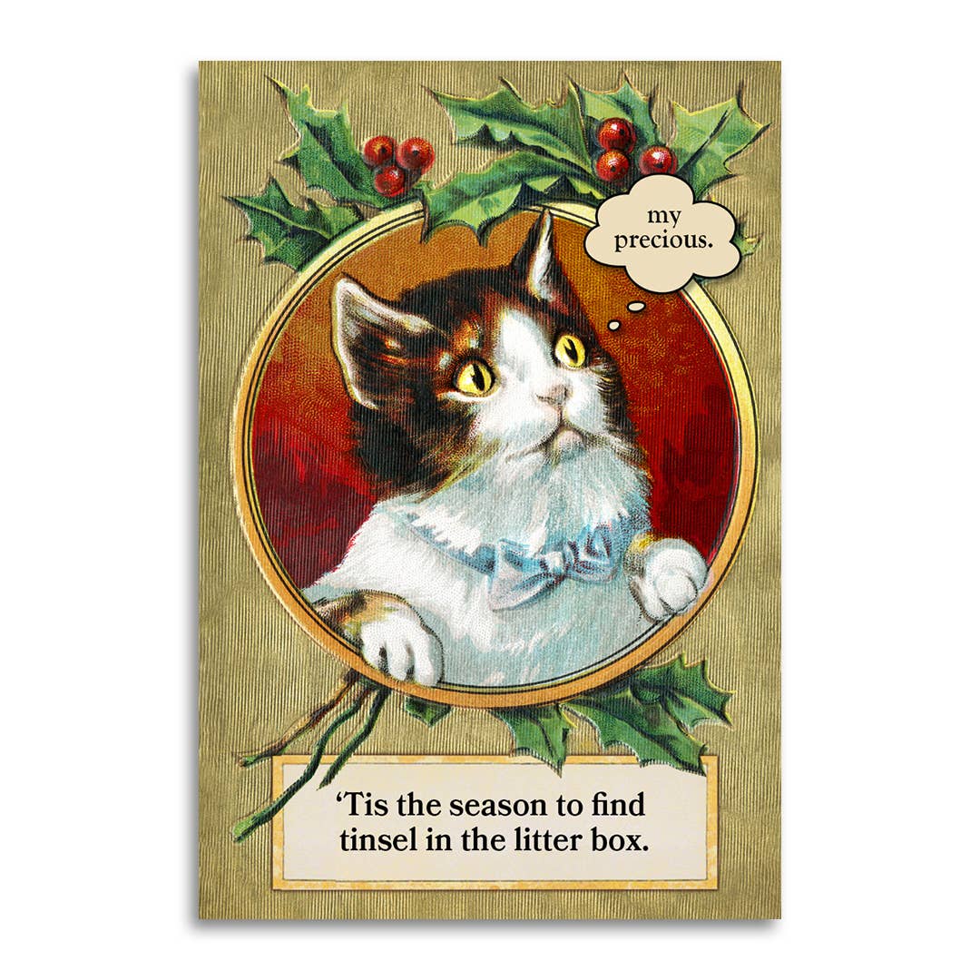 Cat Lover Christmas Card - Tinsel in the Litter Box Season