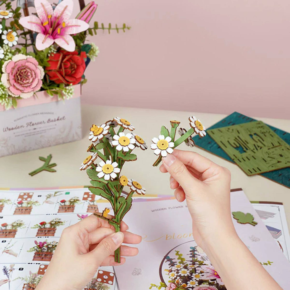 3D Wooden Flower Puzzle Basket