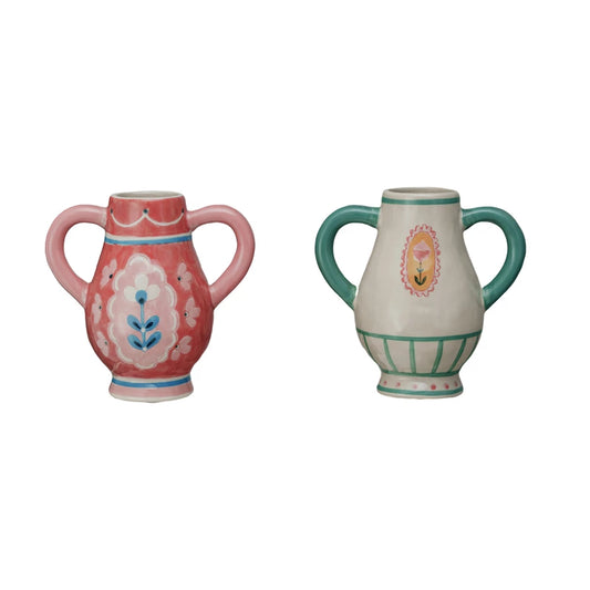 Hand-Painted Stoneware Urn w/ Flower & Handles, 2 Styles ©
