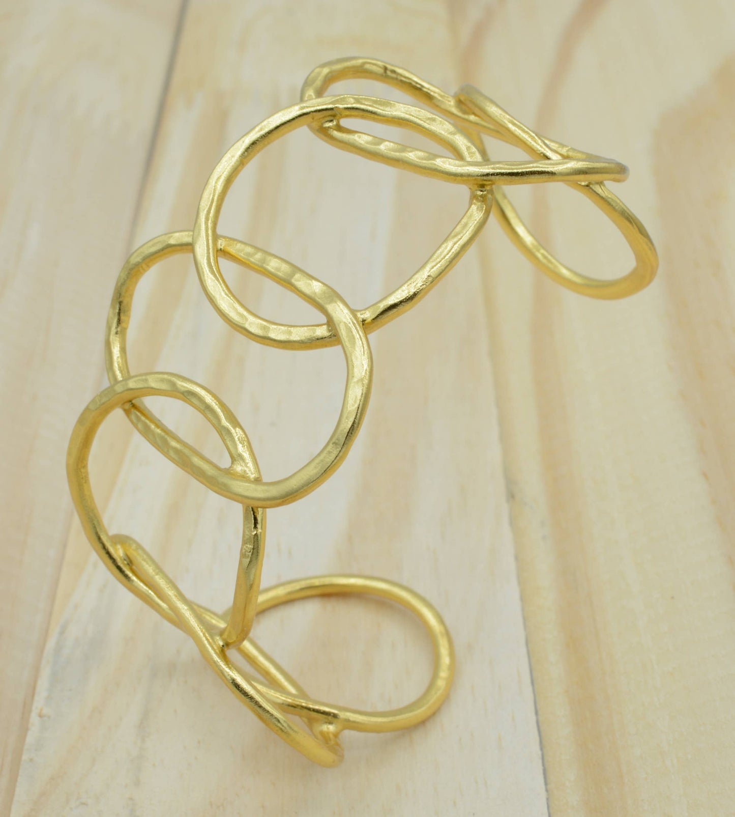 Handmade gold plated hammered cuff