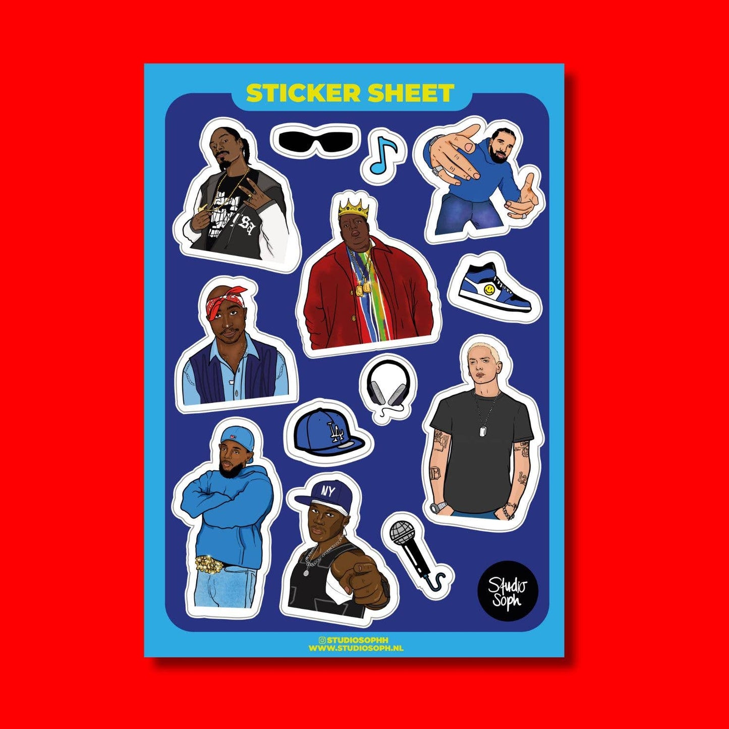Rappers Hip Hop Rap A5 Sticker Sheet
