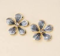Sparkle & Shine LG Enamel Flower Earring - Warm Gray/Gold