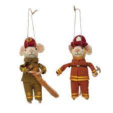 Felt Mouse Ornament -5"H Fireman Mouse Felt Mice Ornaments