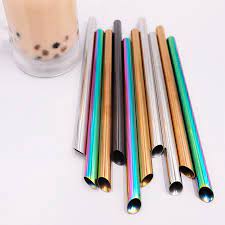 Premium Stainless Steel Extra Wide Reusable Pointed End Metal Bubble Tea Straw - Front & Company: Gift Store