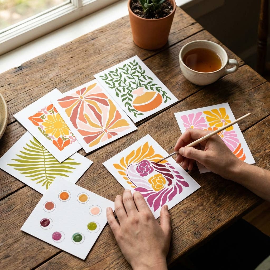 All in One Watercolor Paint Set Postcards- Abstract Flowers