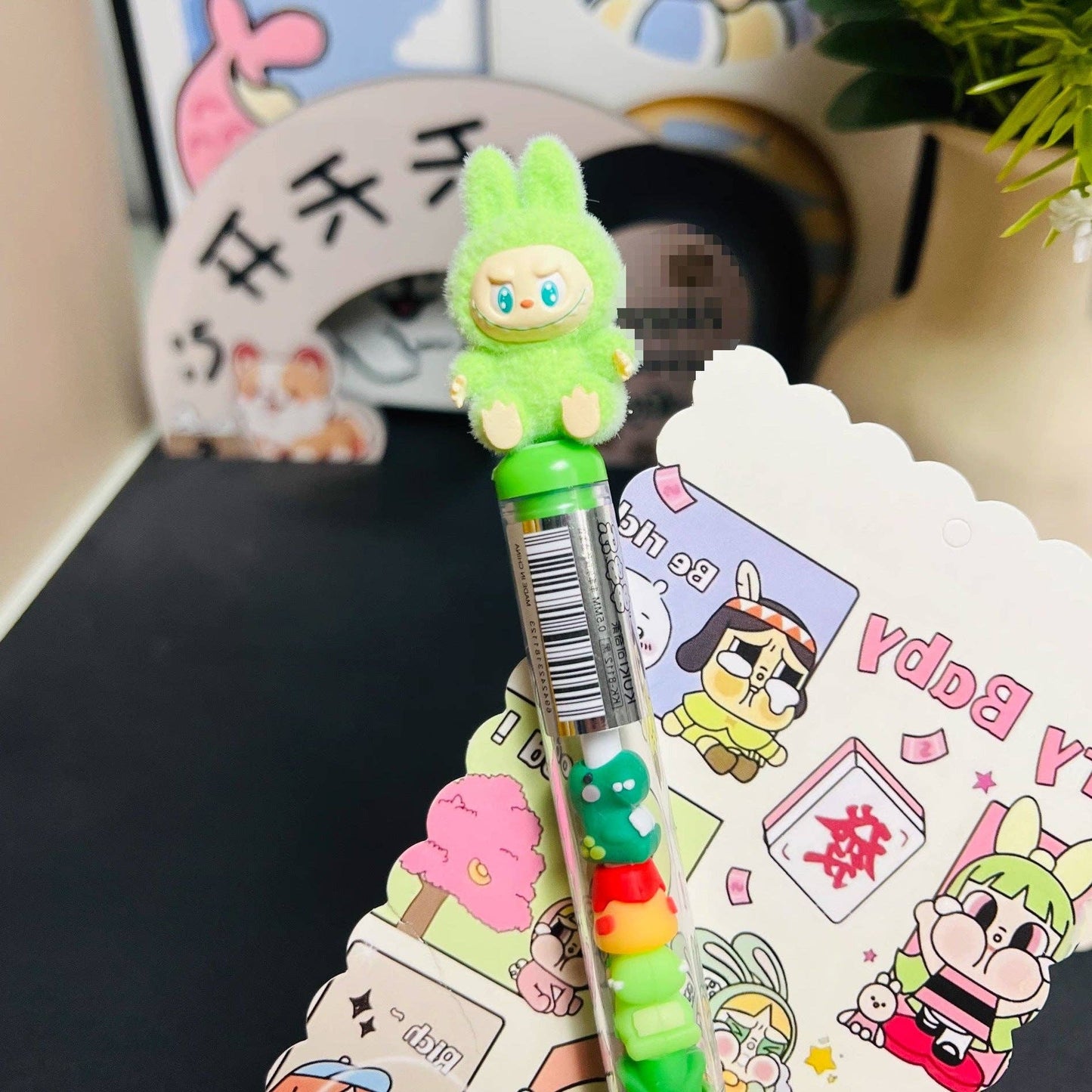 Labubu flocking deco gel pen cute student creative labubu pen