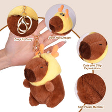 Load image into Gallery viewer, Capybara Dragon Hat Plush Keychain
