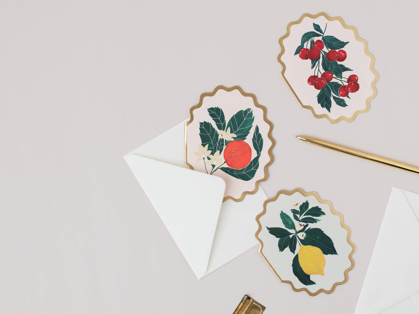 CHERRIES BOTANICAL FRUIT SCALLOP DIE CUT CARD