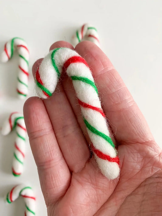 One Felt Candy Cane - White With Red & Green Stripes