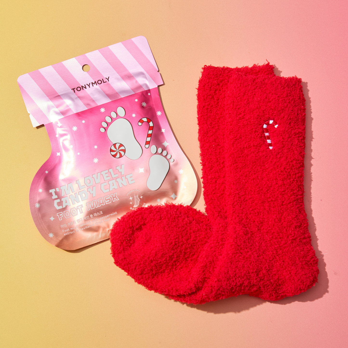 Cozy Candy Cane Mask & Socks Set