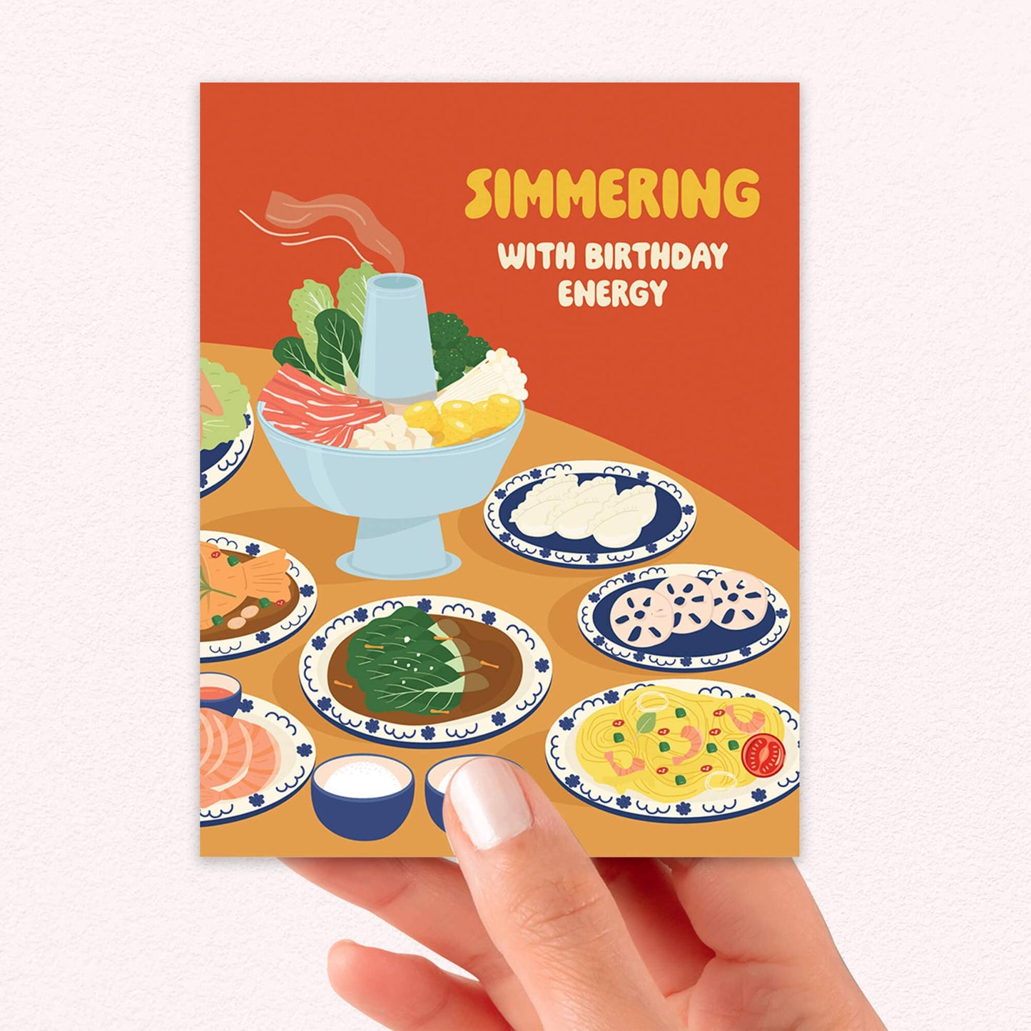 Hot Pot Simmering Cute Birthday Cards | Asian Soup Food Happy Greeting