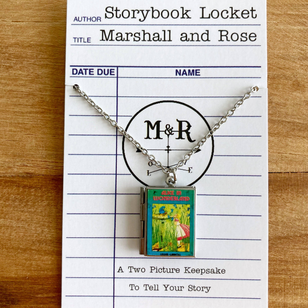 Book Locket Alice In Wonderland - Blue with Caterpillar