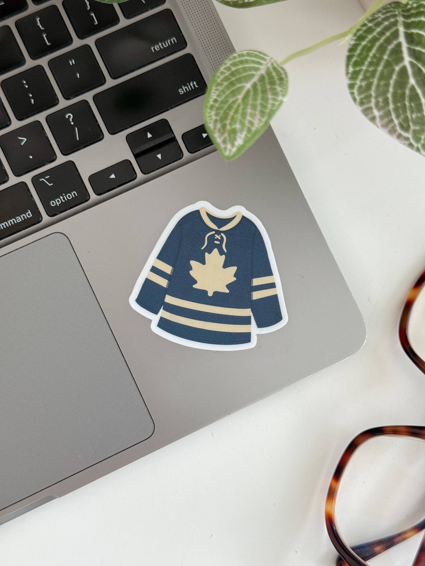Blue and White Leaf Hockey Jersey - Toronto Sports Vinyl Sticker