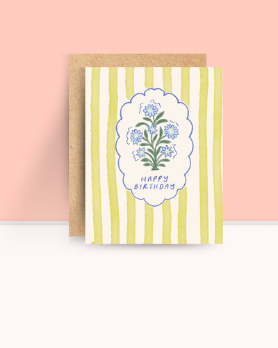 Yellow Stripes Birthday Card - Front & Company: Gift Store