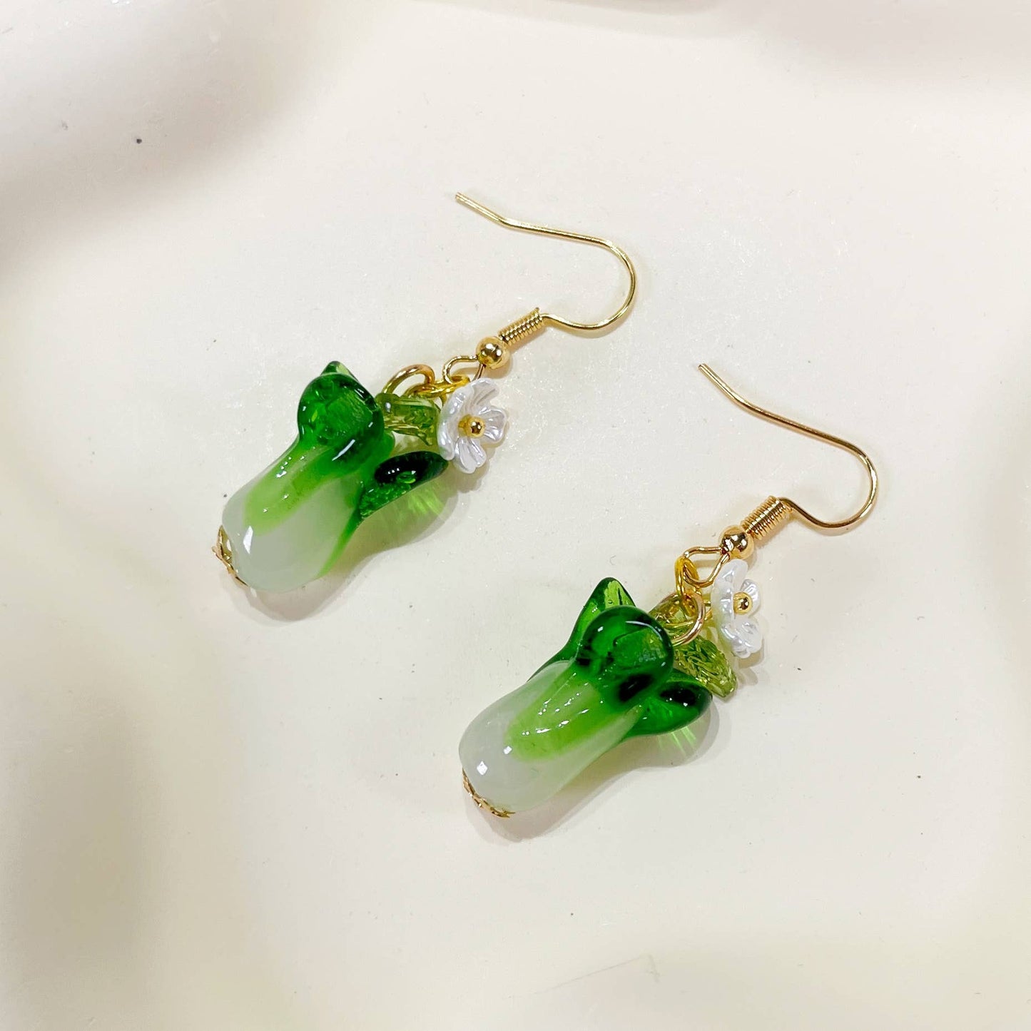 E216 green cabbage earrings, charm earrings, dangle earrings
