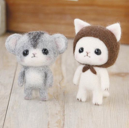 DIY Needle Felting Kit: White Cat & Hamster Craft Set