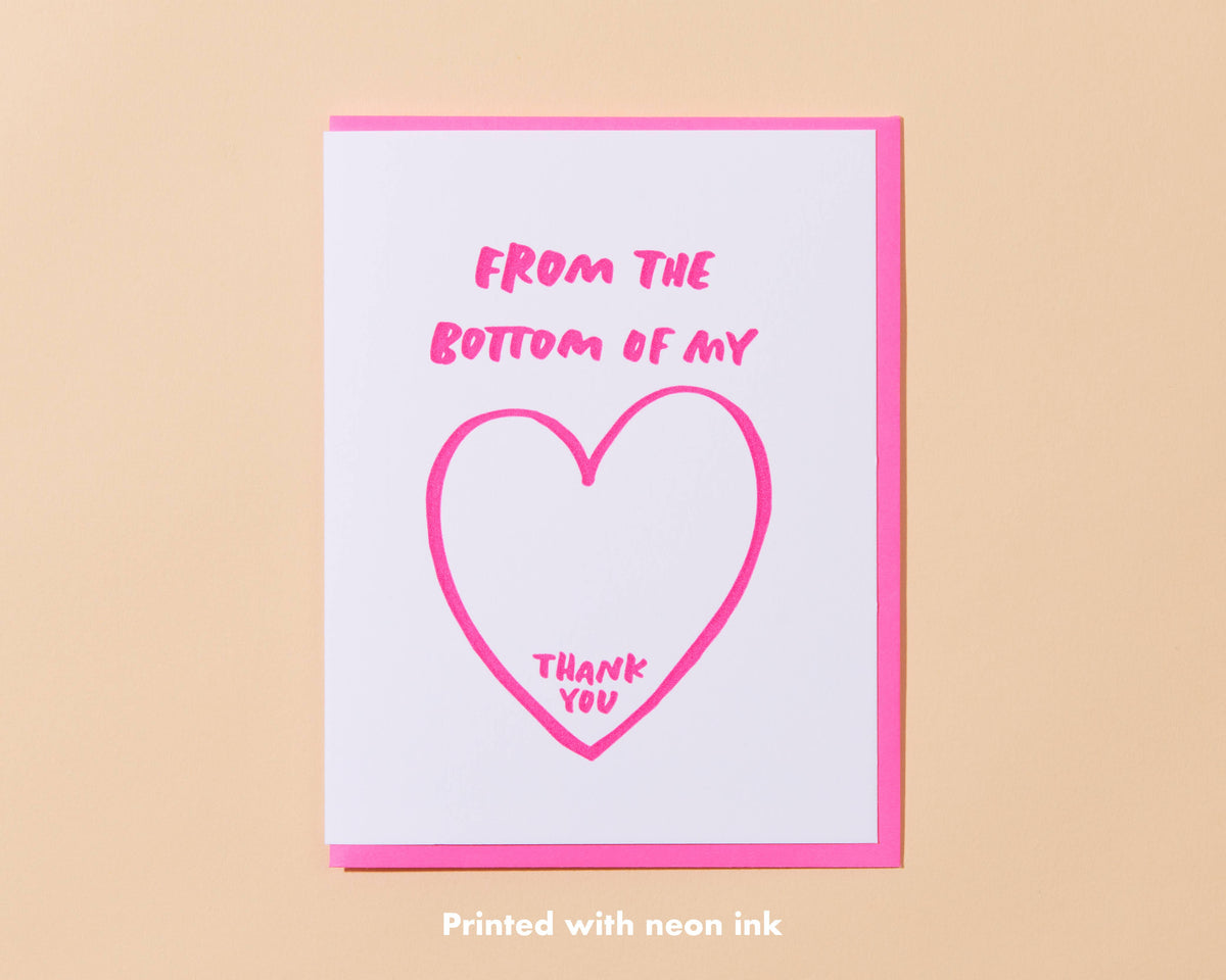 Letterpress Thank You Card - Bottom of My Heart (Pun, Cute)