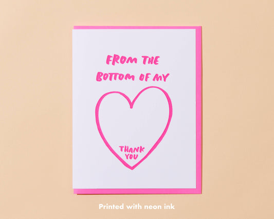 Letterpress Thank You Card - Bottom of My Heart (Pun, Cute)