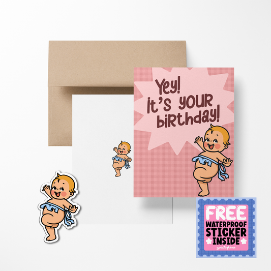 Yey! It's Your Birthday! Retro Babies Greeting Cards
