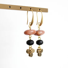 Load image into Gallery viewer, JLTE13 carnelian disc and brass earrings
